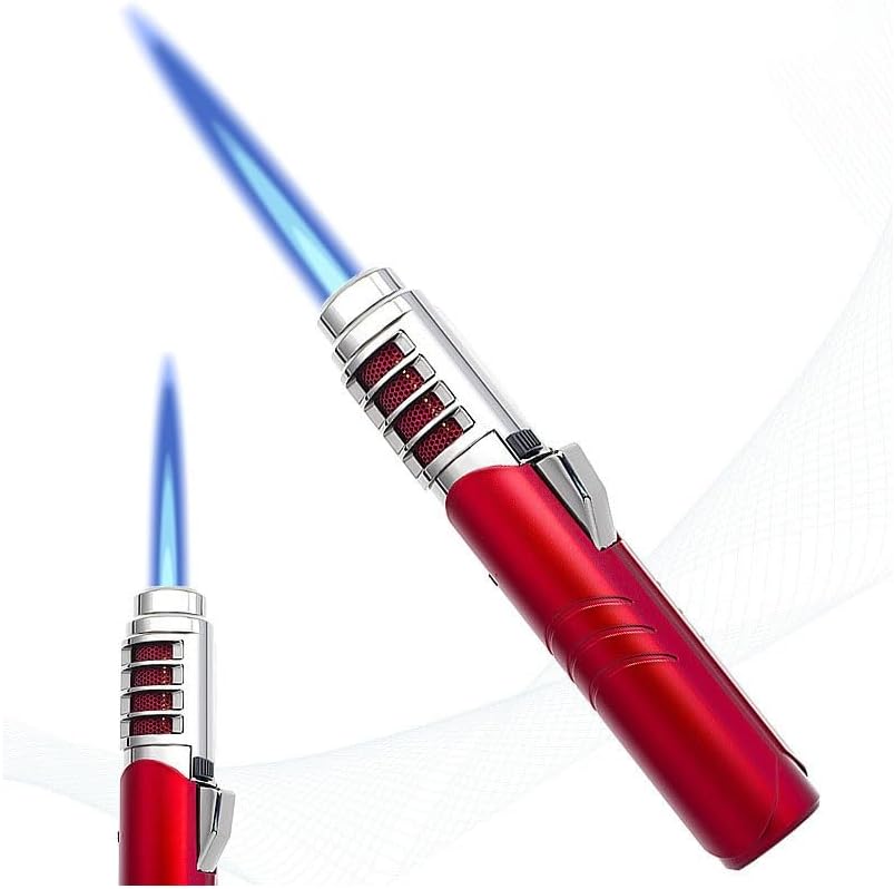 Cooking Windproof Butane Lighter, Refillable Gas Lighter, Metal Portable Lighter for BBQ Candle Camping (Butane Gas Not Included)(Red)