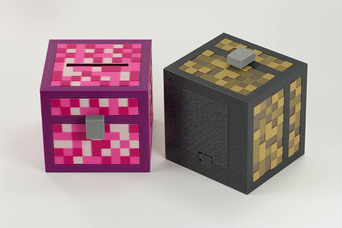 Skarbonka dla dzieci skarbonki pixele pudełko skrzynka 3D biotworzywo (brązowa, M)