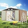 10 x 8 FT Outdoor Storage Shed, Metal Tool Shed Storage House with Lockable Doors & Air Vents, Waterproof Garden Steel for Backyard, Garden, Lawn, Patio, Brown