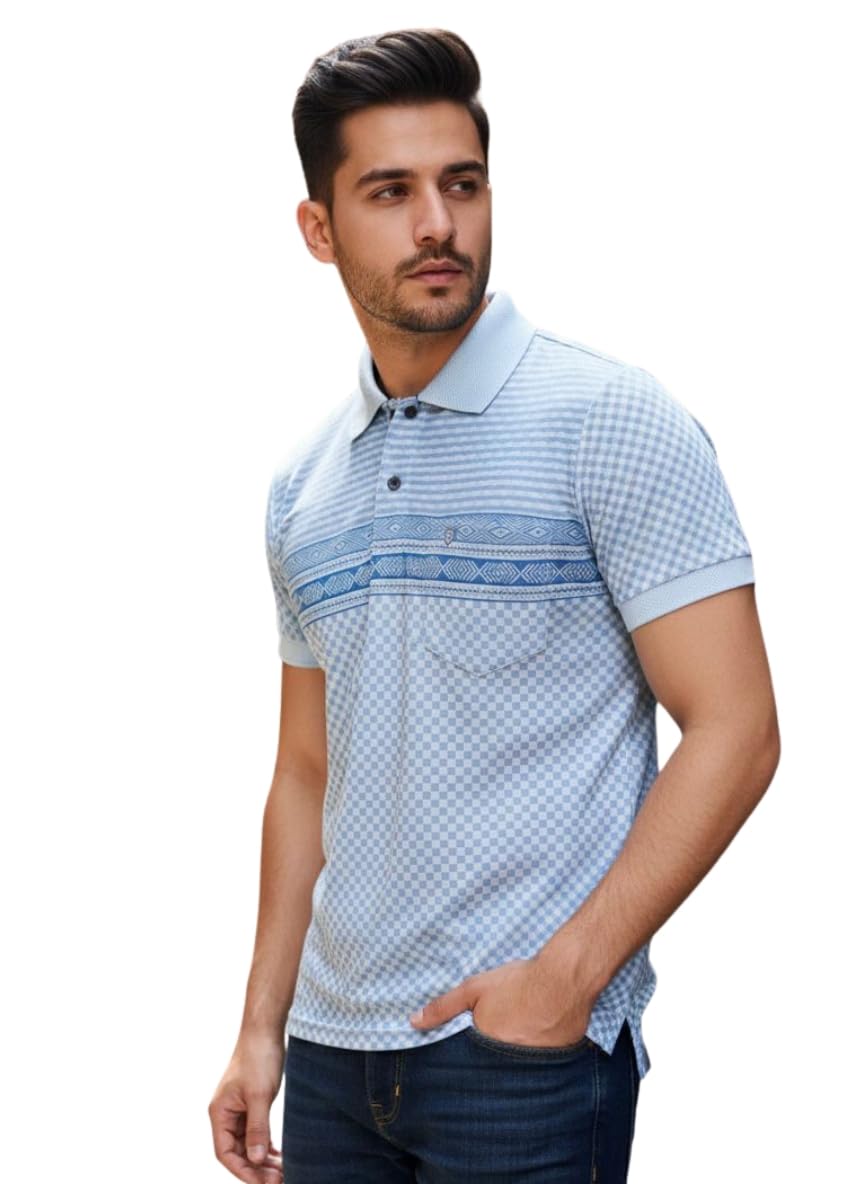 mount fuzi Men Pure Cotton Polo Collar Half Sleeve Printed T-Shirt Regular Fit Casual Summer Wear with Button Placket-picture-55