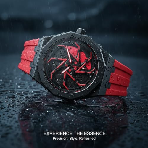 Image of IIK COLLECTION Men's Car Wheel Watch with Spinning Car Rim Hub Design with Silicon Strap|| Analog | Quartz Movement|| Water Resistant, Scratch Resistant