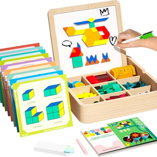 edutree Jeu de Tangram magnétique en Bois Montessori de 248 pièces, Jeux éducatifs STEM pour Enfants de 4 à 8 Ans, Puzzles créatifs avec Cartes et marqueurs.