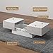 Kurufurt White Marble Modern Coffee Table with Storage for Living Room, Living Room Table Rectangular Center Tables, Sliding Top with Hidden Storage, Wooden Cocktail Table for Dining Reception Room