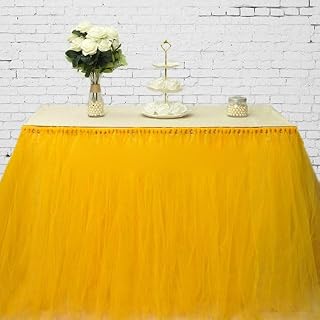 Falda de mesa de tul de 100cm, decoración para fiesta de banquete en casa, ducha de boda, color amarillo