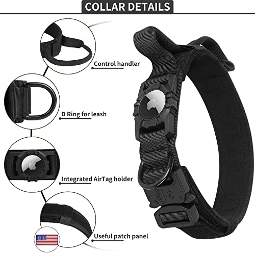 Tactical Airtag Dog Collar Leash Set,Feeyar Heavy Duty Air Tag Dog Collar With Handle Bungee Leash,Military Dog Collar With Apple Airtag Holder And Handle,Gps Dog Collar For Medium Large Dogs. #TOP4