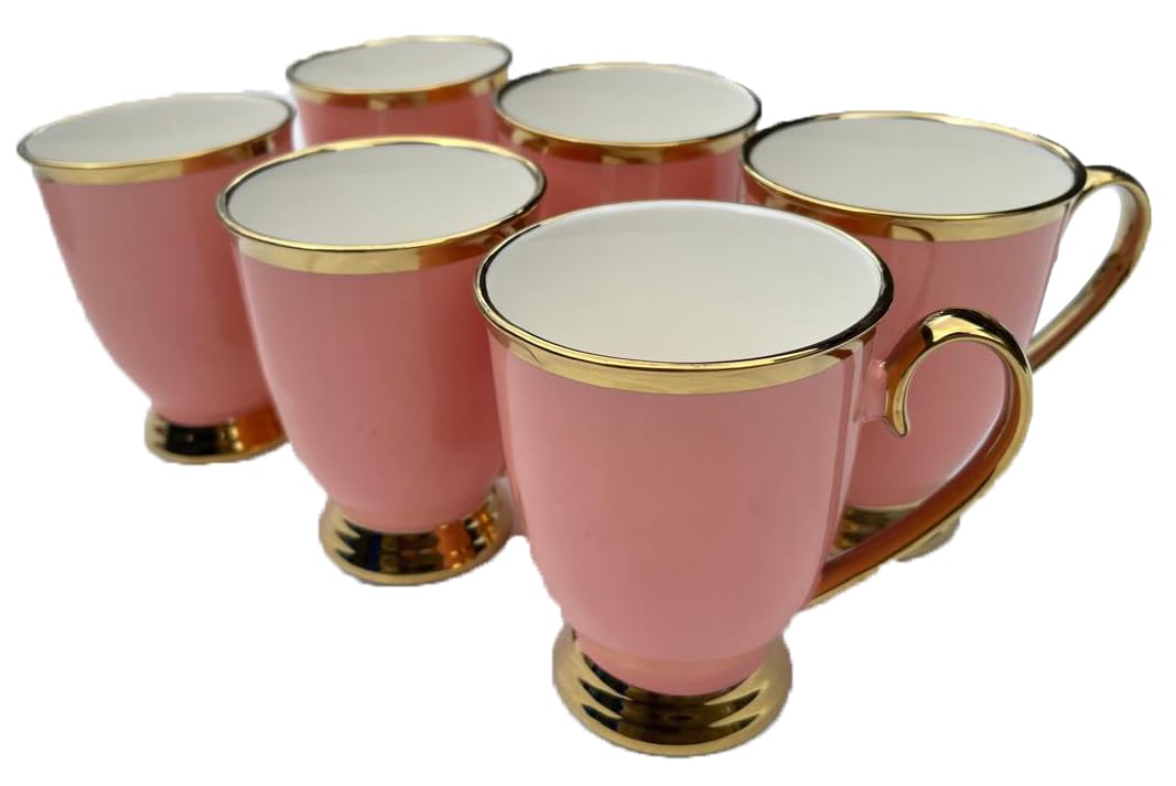 electromax 6 Piece Teacup and Gift Set - Vintage Serving Set for 6, with Bone China Tea Cup/Mug 300ml Strong Lightweight Set - Pink Set - Image 2