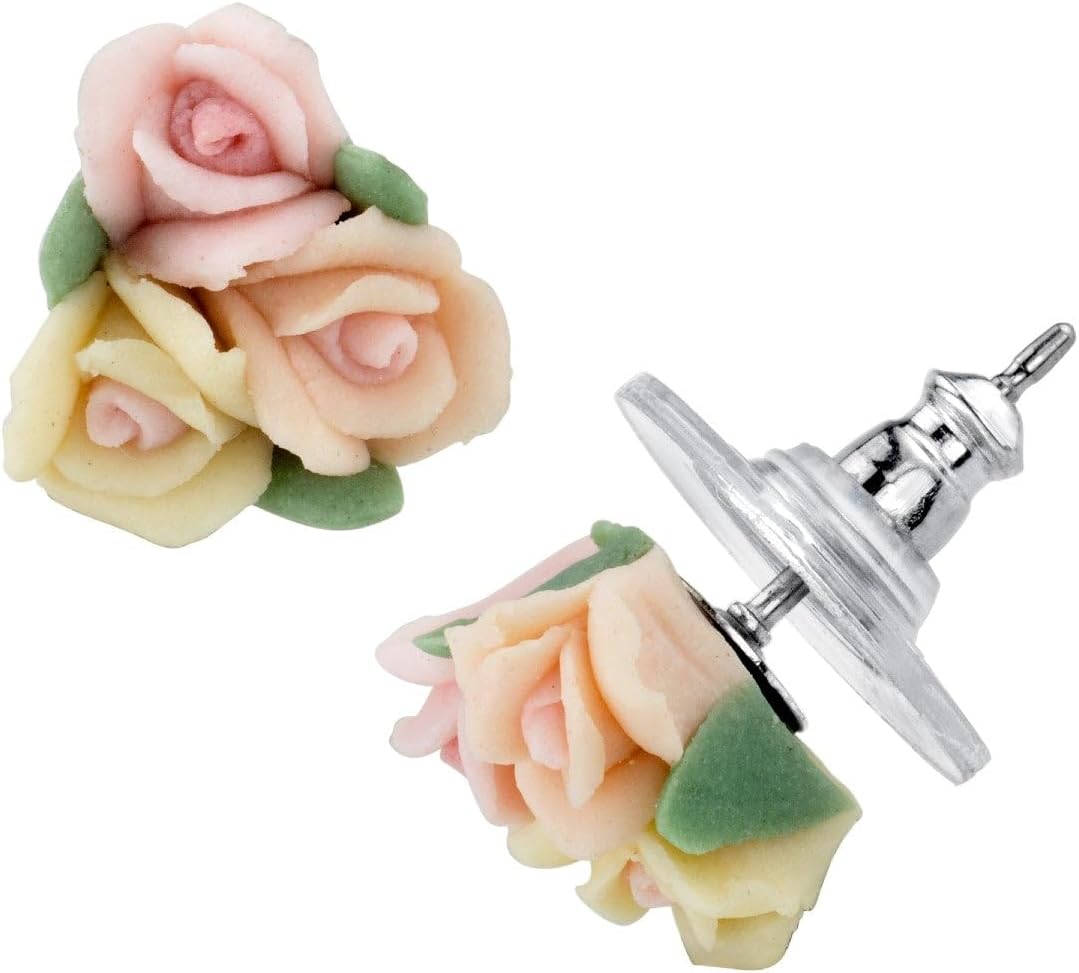 Gold-Tone Rose Button Stud Earrings