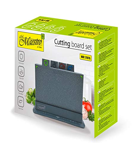 Set di 4 taglieri antiscivolo in marmo grigio con supporto, lavabili in lavastoviglie, per frutta, carni calde, pesce