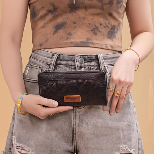 Image of Montana West Wrangler Womens Wallet Slim Black Wallet for Women Bifold Quilted Wallets, Card Cases & Money Organizers Ladies Female Minimalist Travel Wallet with Coin Purse