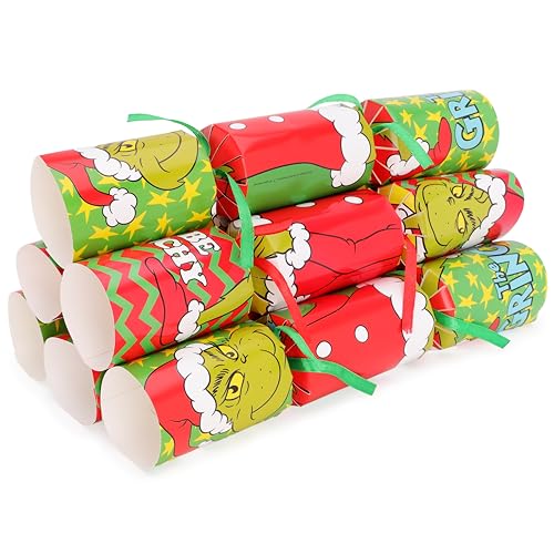 Toyland® Pack Of 6-30cm (12") Deluxe Green & Red Grinch Themed Christmas Crackers – Fully Recyclable - Includes Hats, Joke & Novelty Gift - No Snap - Fun Festive Table Decorations - Image 8