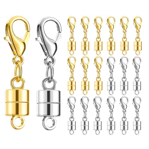Buelkmag Magnetic Necklace Clasps and Closures 20 PCS 14K Gold and Silver Clasp for Necklaces Jewelry Bracelet Women Making Magnet Lobster Extender Bracelets Extenders Magnets Helper Extra Strong