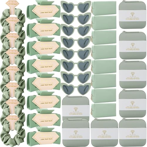 Bridesmaid gifts hair clips scrunchies sunglasses set (green box 40pcs)