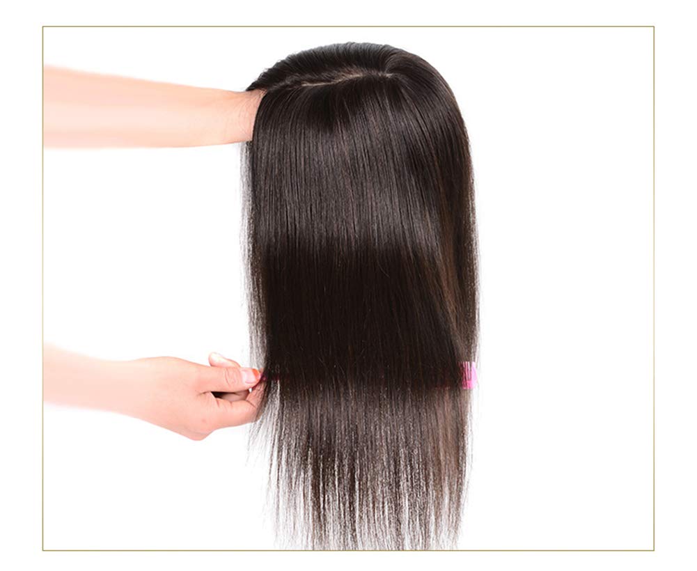 3"x4" Silk Base Human Hair Forehead Topper, Clip in Topper Wiglet Hairpieces for Women with Thinning Hair, 16" Off Black