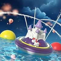 RKIDZ Sky Castle Bath Toy – Floating Light-Up Water Spray Castle with Unicorn | Interactive Bathtub & Pool Toy for Kids | Fun Water Fountain Bath Time Play (Purple, Cartoon)