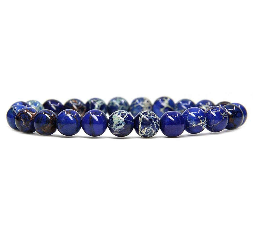 multiagate Handmade Gem Semi Precious Gemstone 8mm Round Beads Stretch Bracelet 45" Unisex (Royal Blue Sea Sediment Jasper) (B0CBV1193L) Amazon Price History, Amazon Price Tracker