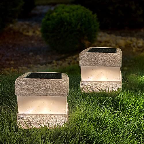 2 Pack Solar Rock Lights Outdoor, 5  Solar Landscape Garden Ground Lantern Light, Waterproof Patio Decorative LED Warm Rock Lamp Lights for Pathway Walkway Yard Table