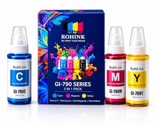 Image of ROHINK GI-790 Series Refill Ink, Compatible with G1000, G1010, G1100, G2000, G2100, G3000, G3010, G3012, G3100, G4000, G4010 Printers (Canon Color Combo Pack 3)