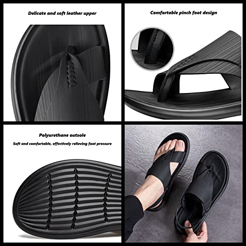 Flip Flops for Men Leather Open Toe Thong Sandals Slip-on Indoor Outdoor Beach Flip-flop Sandals Dual-use Design4