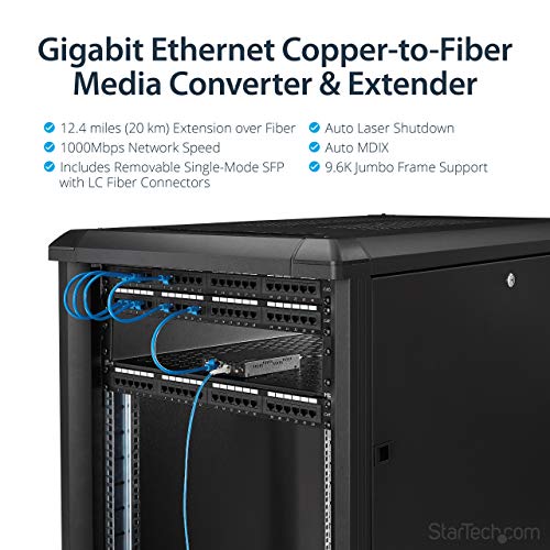 Image of StarTech Singlemode (SM) LC Fiber Media Converter, 1Gbe Network, 20km, TAA | Gigabit Ethernet, 1310nm, For, With SFP Transceiver, ET91000SM20