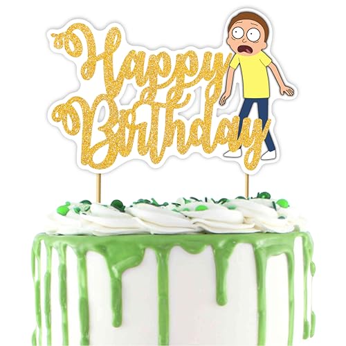 Rck and mrty happy Birthday Cake Topper – Interdimensional Party Decoration for Fans – Wacky Green Portal Theme – Unique Cake Decor for Adults – Cool Space Adventure Party Supplies