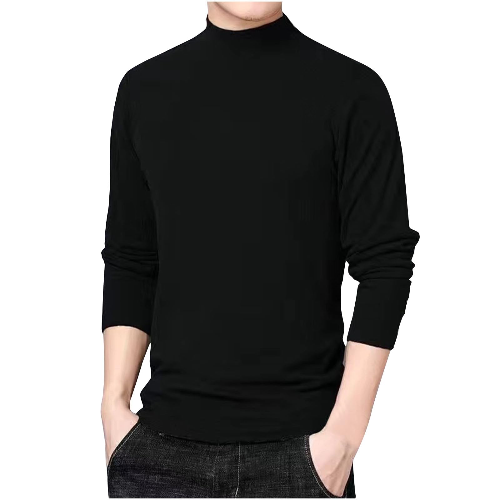 Mens Knitted Sweater Mock Neck Sweatshirts Winter Fall Long Sleeve Tops Casual Loose Fit Pullover Sweater Clothes