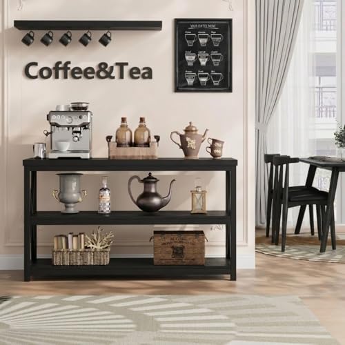 Image of 3-Tier Entryway Console Table | Modern Farmhouse Sofa Table with Open Storage Shelves | X-Frame Accent Hallway Table for Living Room Foyer & Entryway Organization | Black | 120x30x80 cm