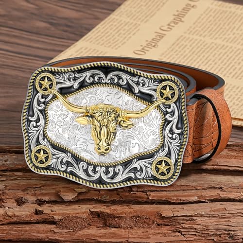 Image of Cowboy Belt Buckle for Men Western Cowgirl Rodeo Longhorn Bull Belt Buckles