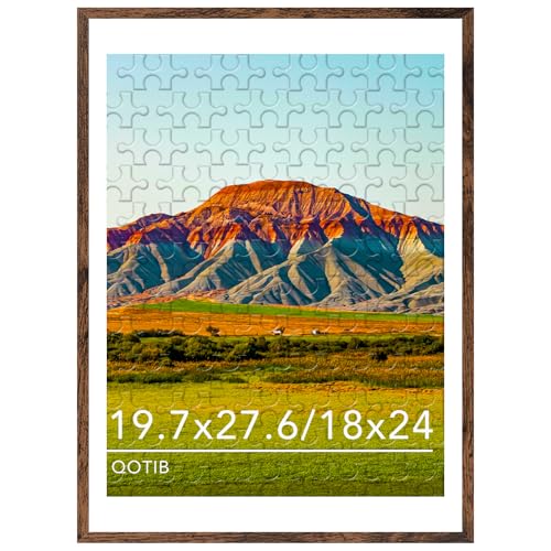 QOTIB Wood 19.7x27.6 Picture Frame with 18x24 Mat Display 18x24 with Mat or 19.7x27.6 Without Mat Wood 19.7 by 27.6 Photo Frame 19.7 x 27.6 Frame for Wall Hanging Display Deep Brown