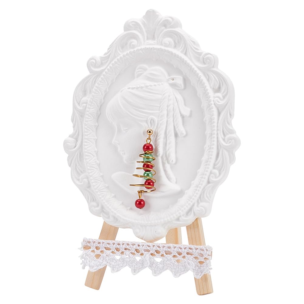 DELORIGIN White Plaster Photo Frame Earring Display Stand Wood And Gypsum Photo Frames Jewellery Holder Ear Stud Organiser Pendant Storage With Wooden Base for Women Shop Display Photography