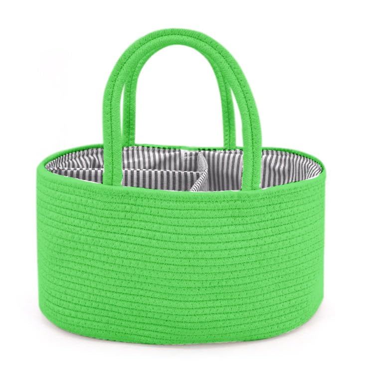 Winnies Rope Diaper Caddy Organizer│Large Portable Nursery Storage Bin and Car Travel Organizer│Tote Bag with Dividers for Diapers & Wipes (Green)