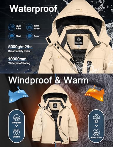 Image of GEMYSE Girl's Waterproof Ski Snow Jacket Hooded Fleece Lined Windproof Winter Jacket