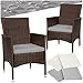 tectake® 2er Set Gartenstuhl aus Polyrattan, Gartenmöbel Set mit 2 Sessel, Outdoor Rattansessel inklusive Sitzpolster und 2 Bezugssets, rostfreie Edelstahlschrauben, pflegeleicht - braun/beige