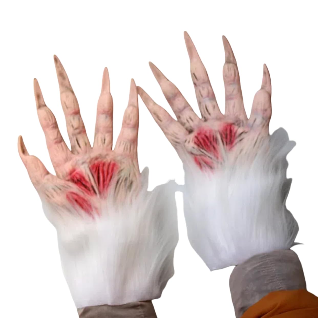 Halloween Orangutan Gloves Beast Paw Gloves Claw Hairy Furry Wolf Gloves for Adults Cosplay Party Fancy Dress Themed Parties Festival Stage Costume Accessory(1 Pair,White) — image 1