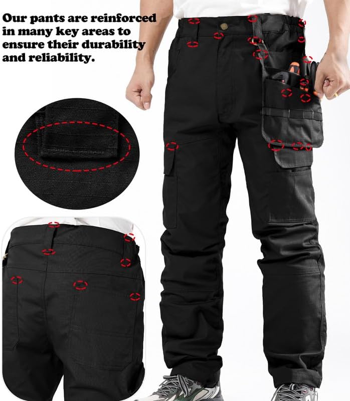 KVE Mens Work Pants Ripstop Waterproof Elastic Waist Outdoor Breathable Cargo Tactical Hiking Quick-Dry Pants with 7 Pockets - Image 7