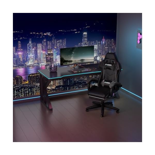 Ergonomic Gaming Chair with Footrest, Headrest, Lumbar Support, Reclining Backrest, and Adjustable Height for Adults (With Footrest, Black) - Image 3