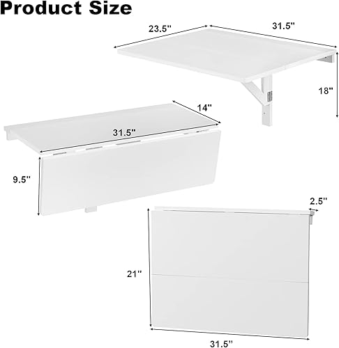 Miniatura 21 de COSTWAY Mesa plegable montada en la pared, 31.5 x 23.5 pulgadas, escritorio flotante de hojas caídas para espacios pequeños, estación de trabajo