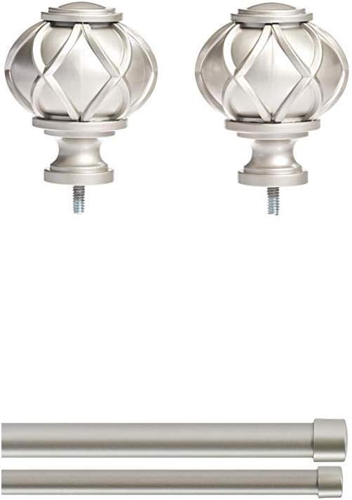 Amazon Basics Round Capped Finial with 1" Double Curtain Rod - 36-72", Nickel