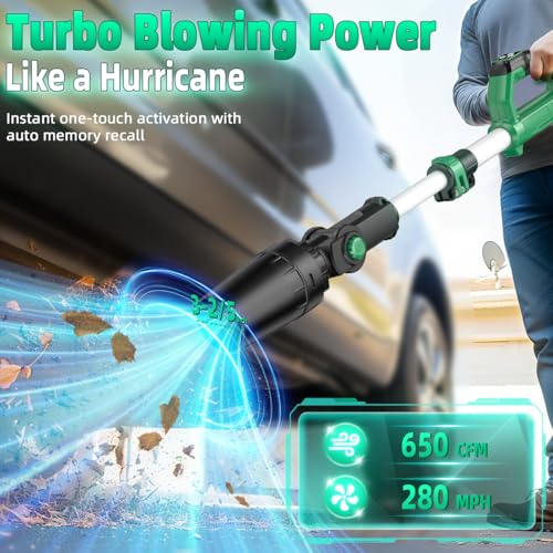 Image of KIMO Cordless Leaf Blower, 310000RPM Brushless Motor, 37 Inch Adjustable Pole, 650CFM 280MPH, No 20V Battery-Bare Tools