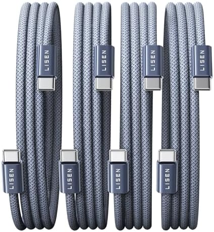 LISEN 60W USB C Kabel, [4er Pack, 0,5M 1M 1M 2M] USB C auf USB C Kabel Set, PD 3.0 Schnellladekabel USB C für iPhone 17 Pro Max,iPhone 16 15,Switch,Galaxy S25,Pixel,MacBook,iPad,Mi