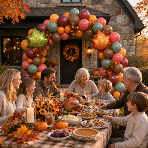Image of Sage Green Orange Balloons with 2 Pcs Big Maple Leaves Acorn Balloons | 12 Inch Fall Burgundy Pink Brown Latex Balloons for Thanksgiving Baby Showers Birthdays Autumn Harvest Party Decorations