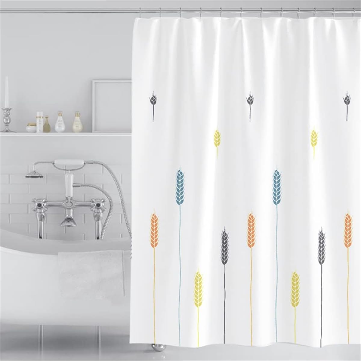 Lkw Ogechi 300x200 CM Shower Curtain Wheat Pattern, 300 CM Extra Wide Washable Anti Mould Bathroom Curtain, Waterproof Shower Curtain Wheat, Quick Drying Polyester Bath Curtains for Wet Room