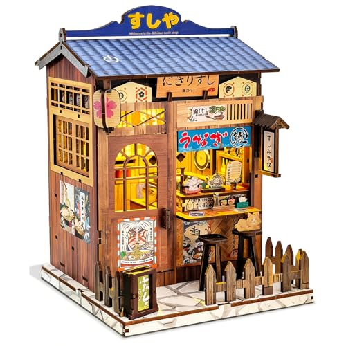 DIY Miniature House Kit Book Nook Kit Mini Japanese House Bookshelf Decor Tiny Dollhouse Building Kit for Adults & Teens Gifts for Family Friends
