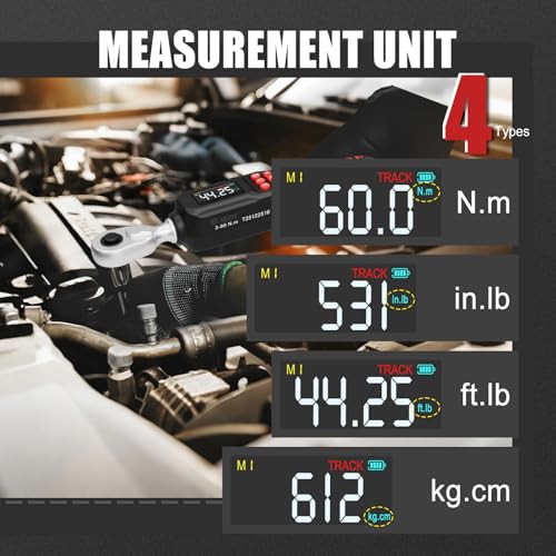 Image of VANPO Digital Torque Wrench 3 /8-Inch Drive, 2.21-44.25 ft-lb for Motorcycle | 3-60 Nm, ±2% Accuracy, Electronic Torque Wrench with LCD Display,Audible & Color Feedback, for Bike, Car & Mechanical Repair
