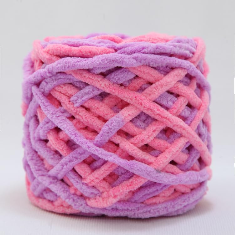 Lot de 2 pelotes de fil chenille à rayures de glace 100 g - Fil épais tissé à la main pour écharpe, pantoufles et sac tricoté (48)