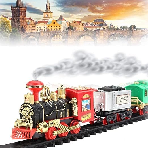 SR COLLECTION ChooChoo Classical Train Toy Set Emits Real Smoke with Light and Sound Track Set for Kids Train Set with Track