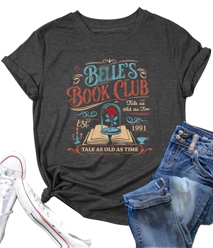 Magic Kingdom Shirt Women Belle Book Club Shirt: Beauty Princess Tshirt Reading Bookish Lover Gift Tee Vacation Tops Darkgrey