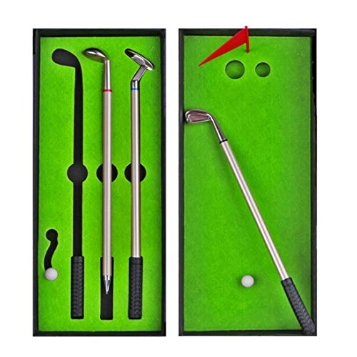 Golf Pen Set Mini Desktop Golf Ball Pen Gift Set Putting Green Flag Colors Metal Golf Club Gel Pens Balls