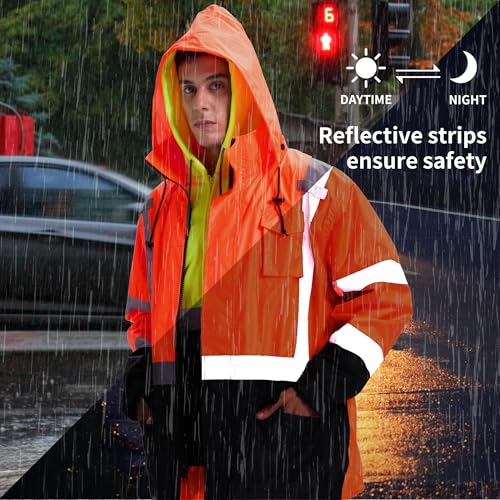 SRsafety High Visibility Rain Gear, Class 3 High Visibility Work Rain Gear for Men, Construction Rain Suits