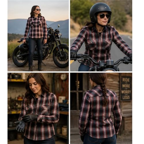 Image of Milwaukee Leather Women's Motorcycle Plaid Armored Flannel Riding Shirt with Aramid Fiber Reinforced and CE Armor