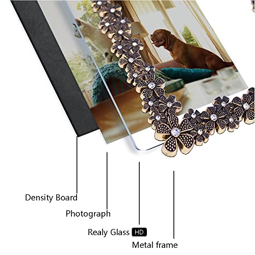 5X7 Inch Metal Picture Frames, Gift Photo Frame With High Definition Glass, Plated With Delicate Diamond Flowers Profile Display Photos For Wall Or Tabletop, Vertical Or Horizontal, Bronze, 2-Pack #TOP3